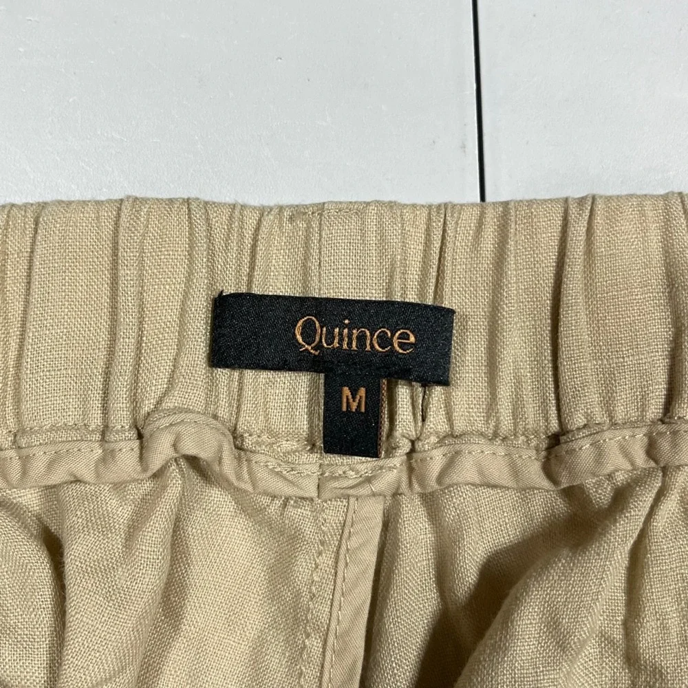 Quince Coastal Minimalist 100% European Linen Wide Leg Pants Beige Womens Medium